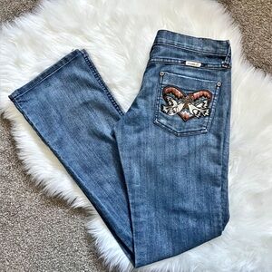 Vintage Y2K Frankie B Doves in Love Embroidered Wide Leg Low Rise Jeans 10